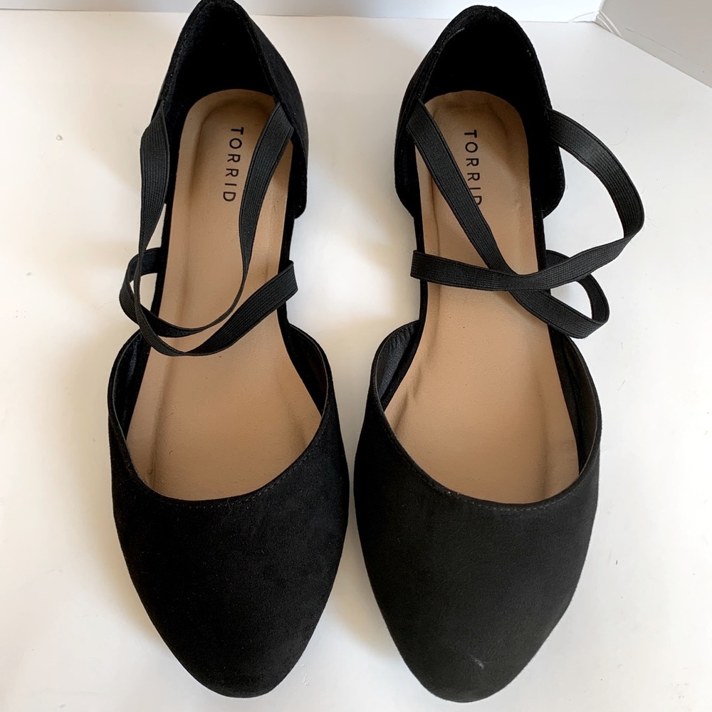 TORRID Womens Black Ballet Flats 12WW Almond Toe Suede Slip On